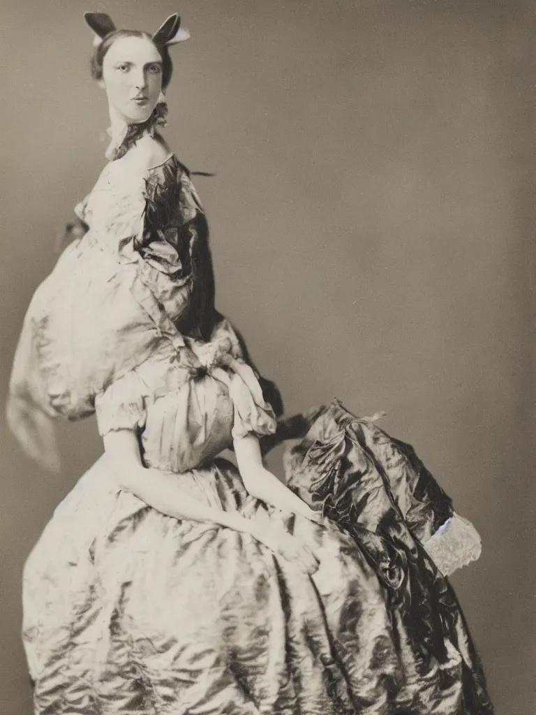 Image similar to portrait of a kangaroo dressed as a wealthy southern woman 1 8 5 0 s silver gelatin photo