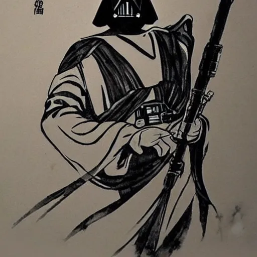 Prompt: star wars poster in Chinese water ink style