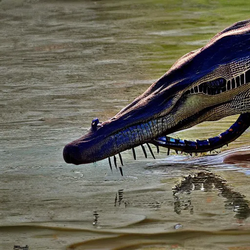 Image similar to curious indian gharial sitting at the airport, artstation, colorful