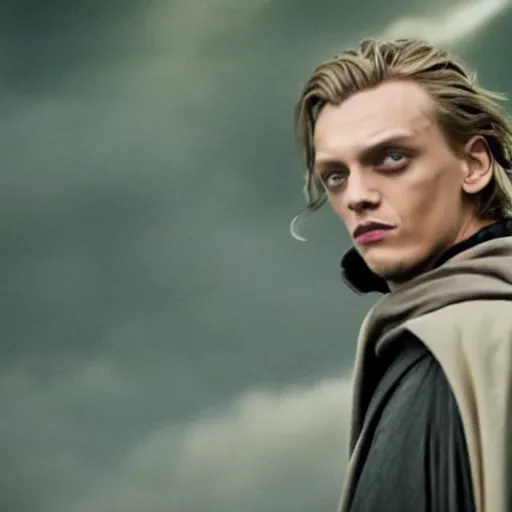 Prompt: Jamie Campbell Bower as a jedi in star wars