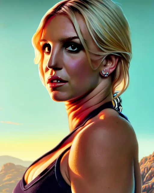 Prompt: highly detailed portrait of britney spears in gta v, stephen bliss, unreal engine, greg rutkowski, loish, rhads, beeple, makoto shinkai and lois van baarle, ilya kuvshinov, rossdraws, tom bagshaw, alphonse mucha, global illumination, god rays, detailed and intricate environment