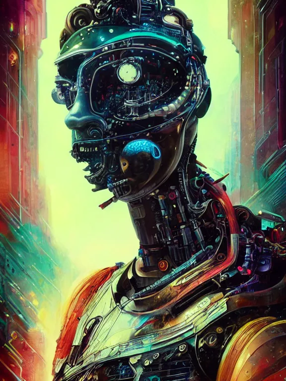 Image similar to art portrait of cybernetic organism,8k,by tristan eaton,Stanley Artgermm,Tom Bagshaw,Greg Rutkowski,Carne Griffiths,trending on DeviantArt,face enhance,hyper detailed,minimalist,cybernetic, android, blade runner,full of colour,