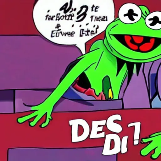 Prompt: top 1 0 anime battles, kermit the frog vs. danny devito