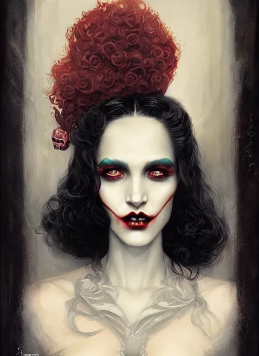 Image similar to friendly regal vampiric woman portrait by james jean, manuel sanjulian, tom bagshaw