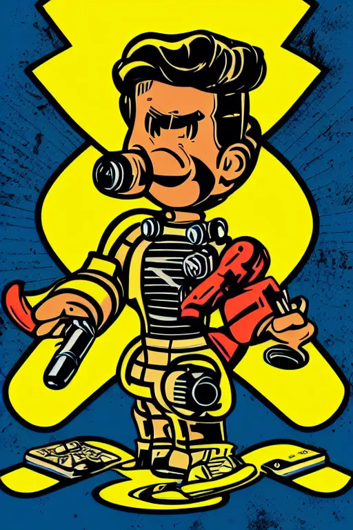 Image similar to fallout 7 6 retro futurist illustration art by butcher billy, sticker, colorful, illustration, highly detailed, simple, smooth and clean vector curves, no jagged lines, vector art, smooth andy warhol style