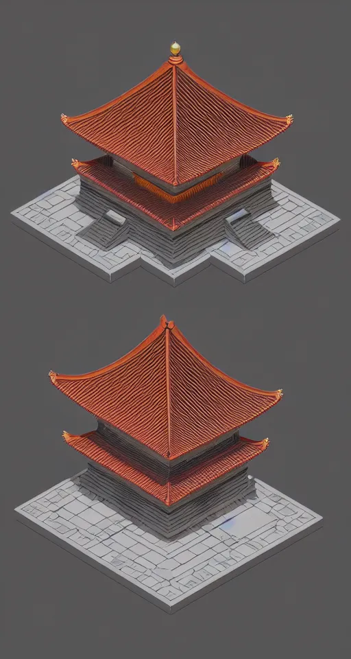 Prompt: geometric design isometric japanese temple with full blood-moon behind the top, trending on artstation, 3D render, unreal engine 5