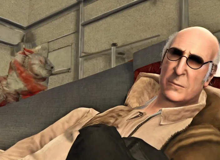 Image similar to video game still of larry david in the video game sleeping dogs,