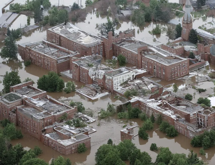 Prompt: dalhousie university in ruins, and flooded