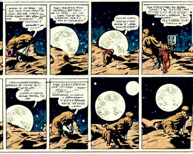 Prompt: two panels from a 1 9 3 0's comic book showing a cellphone, in front of a big moon, illustration, wide shot, muted colors, post grunge, concept art by josan gonzales and wlop, david rubin, mike mignola, laurie greasley, highly detailed, sharp focus, trending on artstation, hq, deviantart, art by artgem