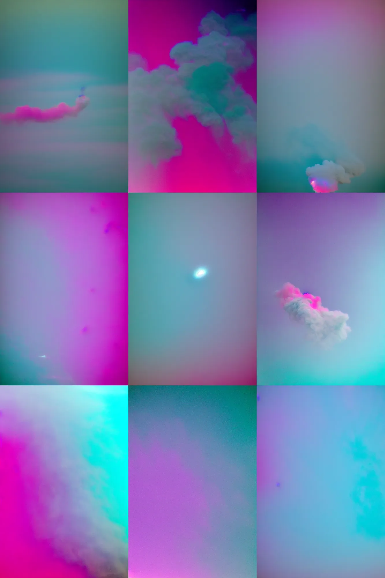 Prompt: teal and pink telephoto 7 0 mm f / 2. 8 iso 2 0 0 smoke iridescence refraction dust atmosphere volumetric photograph depicting chrysalism