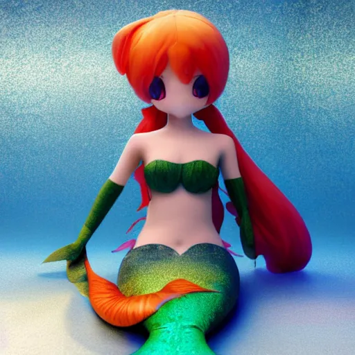 Prompt: cute fumo plush of a mermaid girl from deep below the sea, caustics and lens flare, refraction, vray, anime girl