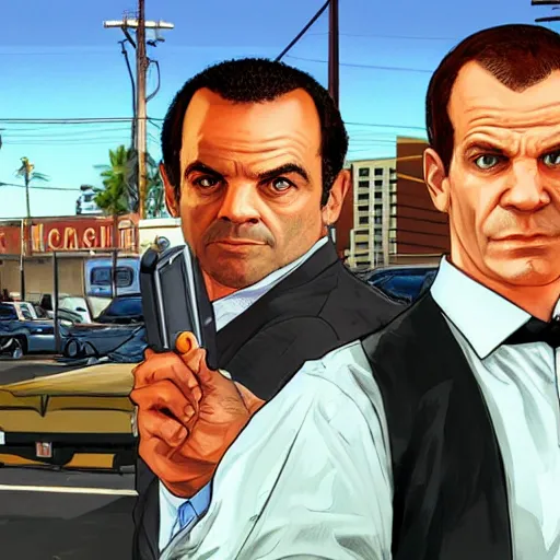 Image similar to Adrian Monk in GTA 5, cover art by Stephen Bliss, loading screen, boxart