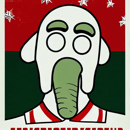 Image similar to handsome squidward, soviet propaganda poster