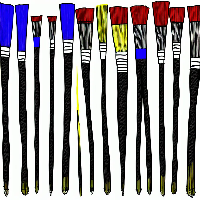 Prompt: 3 different tall paint brushes cartoon style, 8 k,