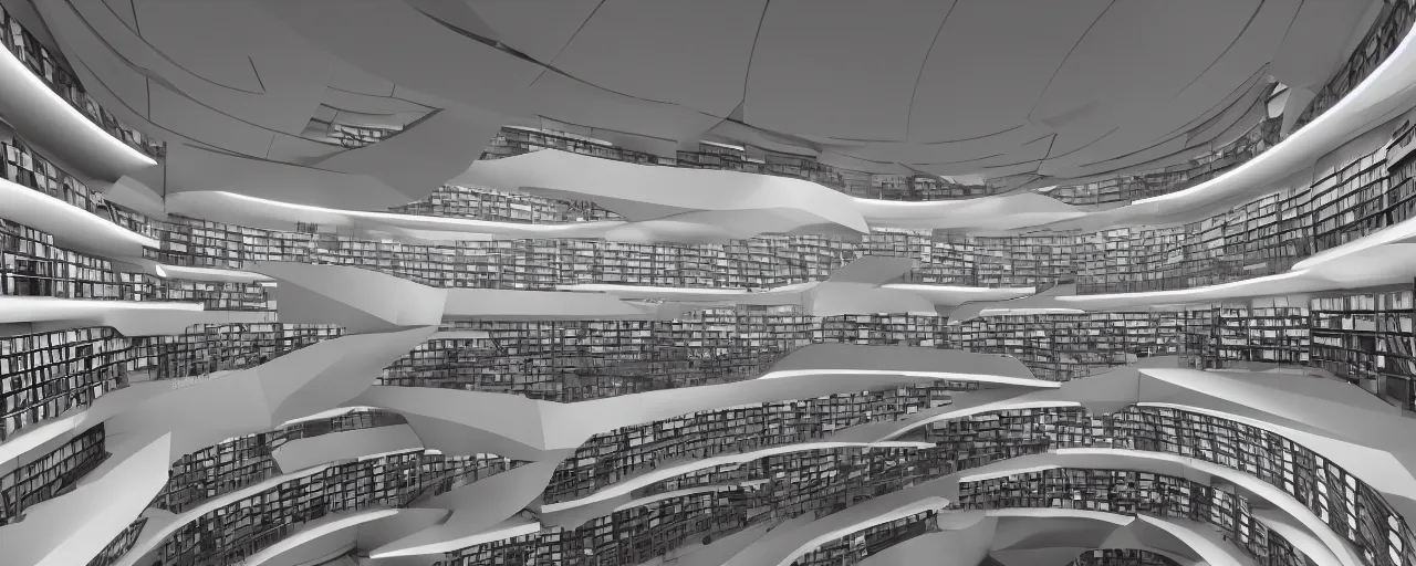 Prompt: The central atrium In the galactic library. Minimalistic, clean lines. Trending on artstation.