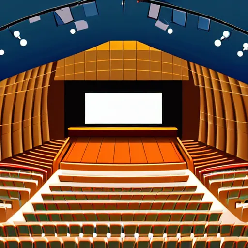 Prompt: a 2 d concert hall, design, vector art, digital art, portrait, 4 k, 8 k, sharp focus, smooth, illustration, room, concept art