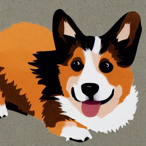 Image similar to A corgi in the style of Jesse Jacobs, natural elements