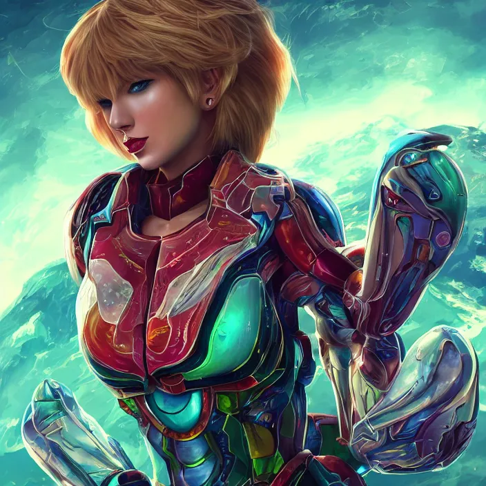 Image similar to portrait of Taylor Swift as SAMUS ARAN. metroid. HD, 4K. intricate abstract. intricate artwork. by Tooth Wu, wlop, beeple, dan mumford. octane render, trending on artstation, greg rutkowski very coherent symmetrical artwork. cinematic, hyper realism, high detail, octane render, 8k, iridescent accents.