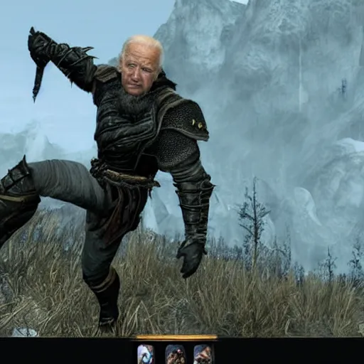 Prompt: joe biden stealing in skyrim game