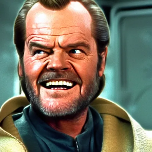 Prompt: jack nicholson as obi wan kenobi in star wars episode 3, 8k resolution, full HD, cinematic lighting, award winning, anatomically correct