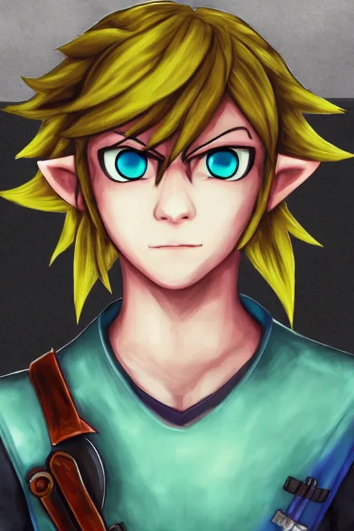 Image similar to an in game portrait of link from persona, persona art style.