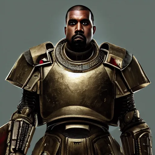 Image similar to Portrait of Kanye West as the emperor of humanity from warhammer 40k in Gears of War, splash art, movie still, cinematic lighting, dramatic, octane render, long lens, shallow depth of field, bokeh, anamorphic lens flare, 8k, hyper detailed, 35mm film grain