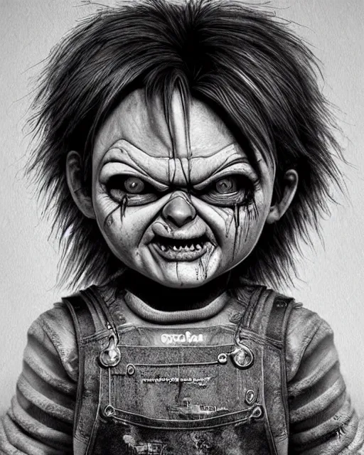 Image similar to chucky, hyper realistic face, horror, fantasy art, in the style of greg rutkowski, intricate, hyper detailed