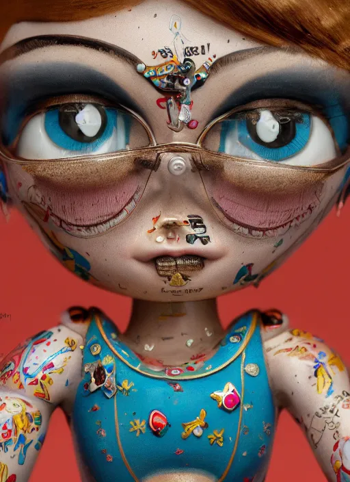 Image similar to closeup of a tin toy cara delevingne, depth of field, zeiss lens, detailed, symmetrical, centered, fashion photoshoot, by nicoletta ceccoli, mark ryden, lostfish, earl nore, hyung tae, frank frazetta, breathtaking, 8 k resolution, extremely detailed, beautiful, establishing shot, artistic, hyperrealistic, octane render