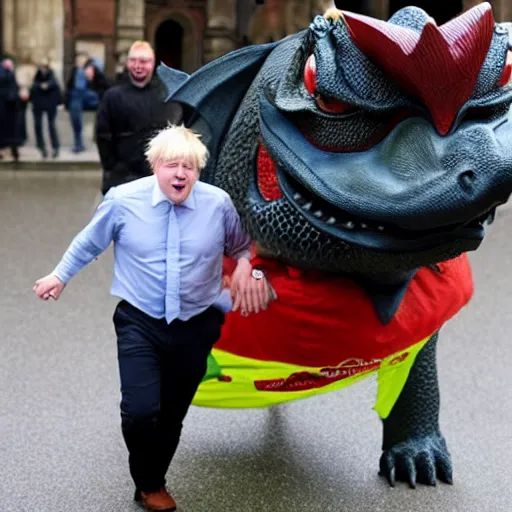 Image similar to boris johnson riding a dragon