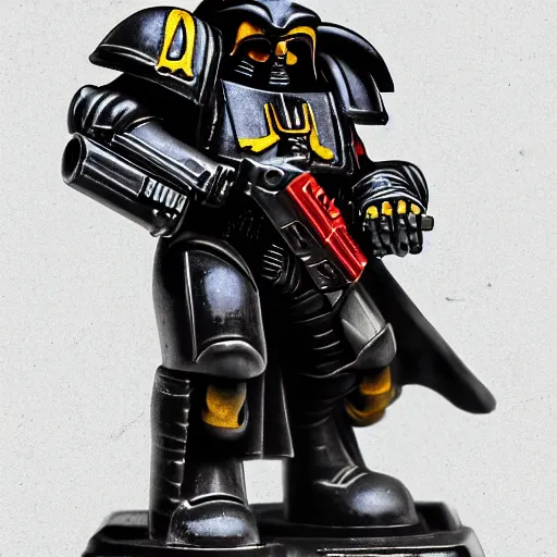 Image similar to space marine from warhammer 40000 in the style of Darth Vader from star wars, realism, depth of field, focus on darth vader,