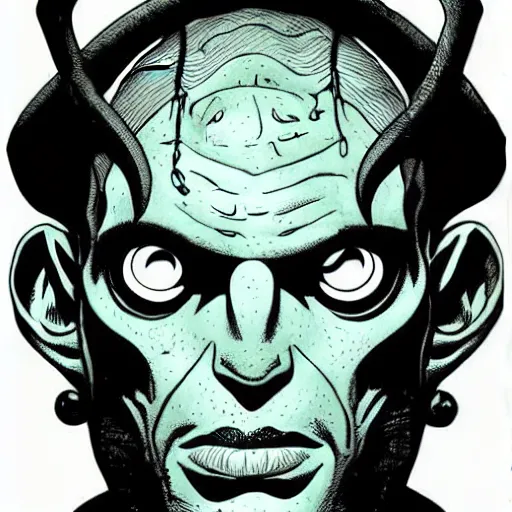 Image similar to portrait of abe sapien artwork created by Mike Mignola, shaded ink illustration