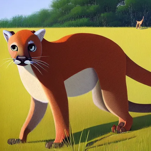 Prompt: goro fujita ilustration a cougar sitting on the grass by goro fujita, painting by goro fujita, sharp focus, highly detailed, national geographic