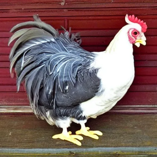 Image similar to cute!! barred Plymouth Rock chicken, studio!! lighting, white feathers in the shape of small hearts!!