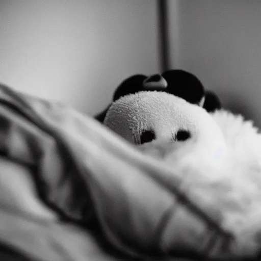 Image similar to realistic photograph of donald duck struggling to fall asleep, grumpy 2 4 mm f 1. 6