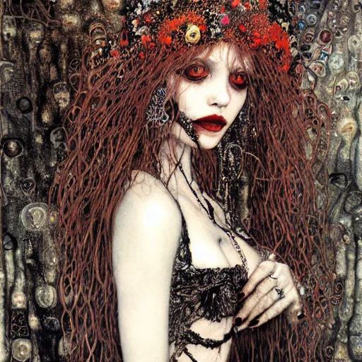 Prompt: depraved vampire, intricate detail, klimt, royo, royo, whealan,