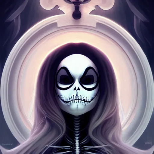 Image similar to symmetry!! beautifull portrait of jack skellington, intricate, elegant, highly detailed, my rendition, digital painting, artstation, concept art, smooth, sharp focus, illustration, art by artgerm and greg rutkowski and alphonse mucha