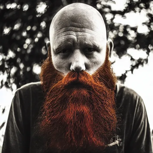 Image similar to man with red beard smoking, metal album cover