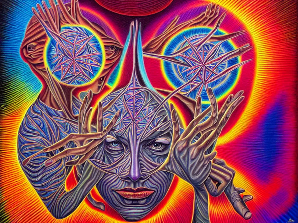 Prompt: art by alex grey and daniel martin dias, 8 k