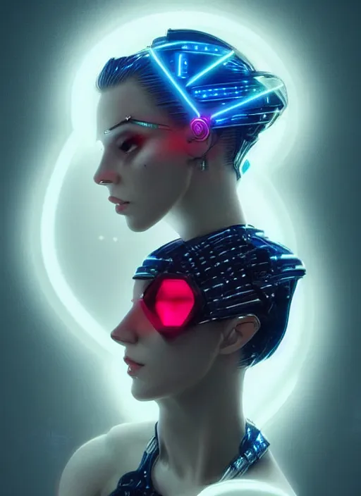 Image similar to a sensual american female humanoid, cyber neon lighting, futurism, intricate futuristic jewelry, cyberpunk high fashion, glamor profile pose, hyper photorealistic, crispy quality, digital photography, trending in artstation, trending in pinterest, cinematic, 4 k ultra hd, art by pascal blanche, art by greg rutkowski,