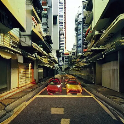 Image similar to a street in singapore, by satoshi kon