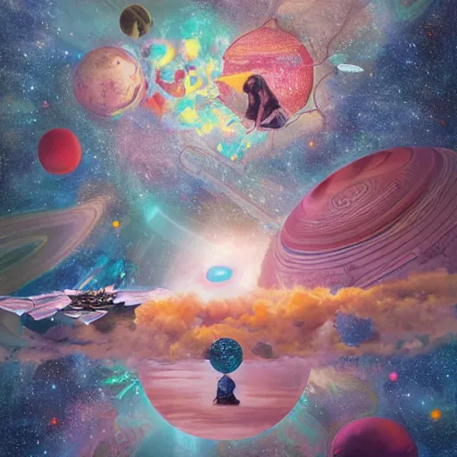 Image similar to perspective by naomi okubo, by amandine van ray icy, hadean. a beautiful painting of a space battle with wild, bright colors.