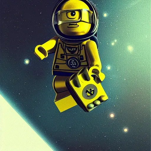 Image similar to lego minion astronaut in the spaceship by goro fujita by beeple, realism, sharp details, cinematic, highly detailed, digital, 3 d, yellow colors