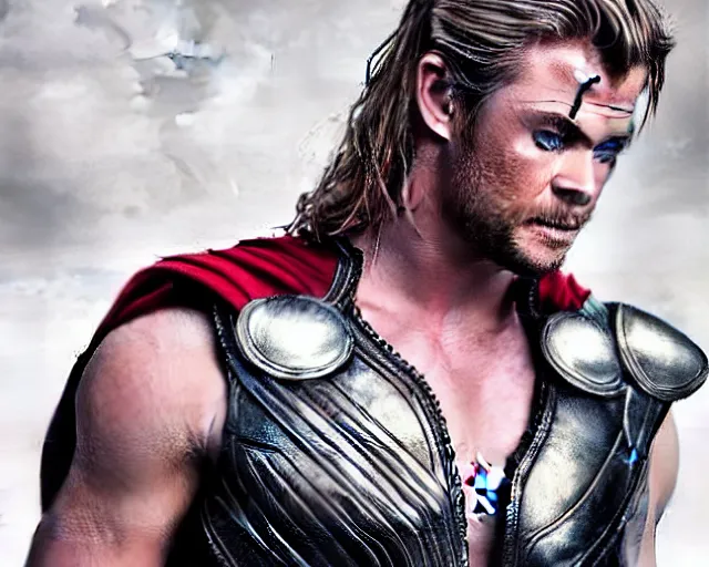 Image similar to chris hemsworth as thor with amazing drag queen makeup, digital art, amazing detail, photorealistic