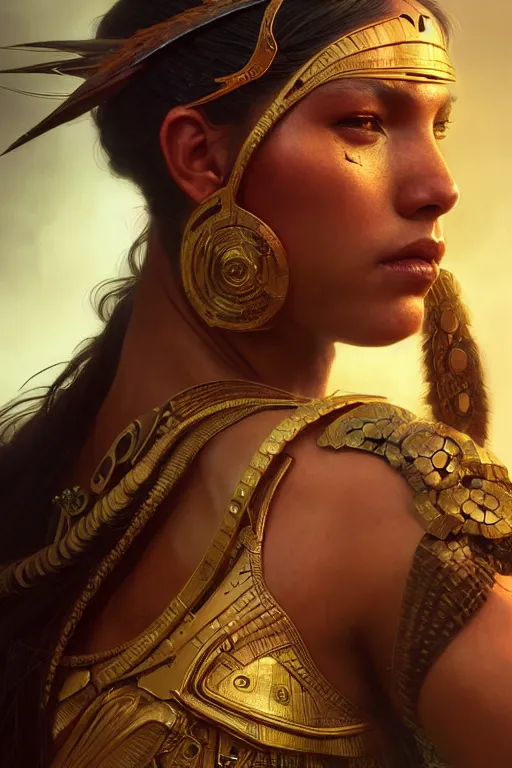 Image similar to portrait of a female Amazon warrior looking fierce, sci-fi, fantasy, intricate, closeup, dramatic lighting elegant, highly detailed, cgsociety, artstation, octane render, unreal engine, concept art, smooth, sharp focus, art by artgerm and greg rutkowski and alphonse mucha