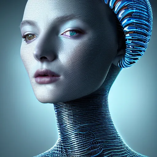 Prompt: closeup portrait of an absurdly beautiful, graceful, sophisticated, fashionable cyberpunk mechanoid gravure idol, an ultrafine hyperdetailed illustration by irakli nadar, matt wisniewski style, marvel, intricate linework, porcelain skin, neon jellyfish headdress, unreal engine 5 highly rendered, global illumination, radiant light, detailed and intricate environment