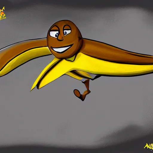 Image similar to a flying banana, cartoon, concept art