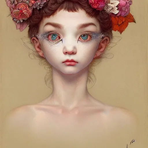 Image similar to white cat girl, botanical, portrait face, colorful, kupka, intricate, miles johnston, kuroda seiki, cynical realism, ozabu, john william godward, painterly, yoshitaka amano, moebius, miles johnston, louise zhang, james jean, mark ryden lowbrow pop surrealism art style