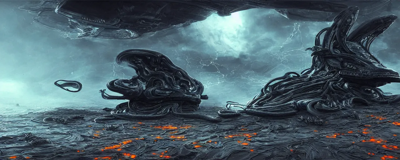 Prompt: a stunning view from the cockpit, dark black insanely detailed and melting snake spaceship preparing to descent to unknown land with sharp spikes and weird shells, dust, blank ink tornadoes and giants arms, glossy reflections, blue and orange rim lights, photorealistic, dust particles, inspired by Interstellar, Ruan Jia and Mandy Jurgens and Artgerm and william-adolphe bouguereau and Greg Rutkowski and Wayne Barloweglints, lens flares, film still