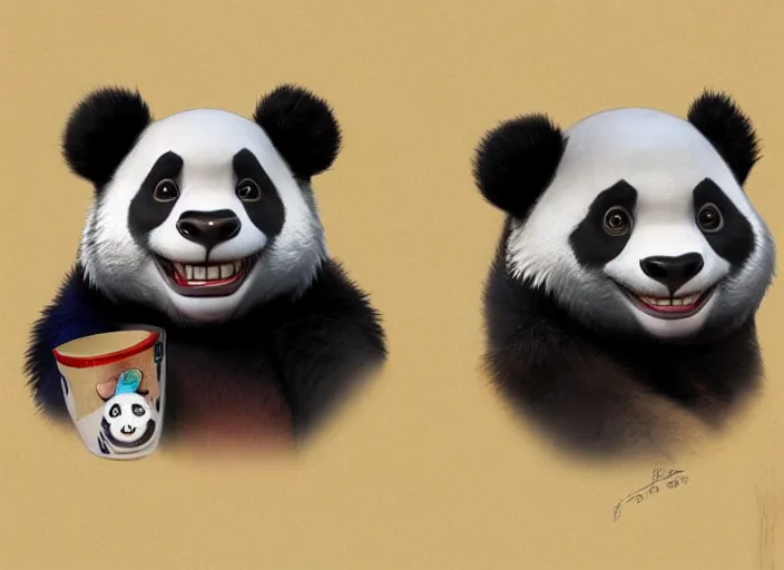 Prompt: award - winning detailed concept art of a strange iconic anthropomorphic panda character wearing clown makeup. art by wlop on bcy. net, realistic. detailed feathers, art by cheng yi. artstationhd, artgerm, 3 dcg, pixar zootopia. 3 d rendering, high quality model sheet, disney. model sheet detailed