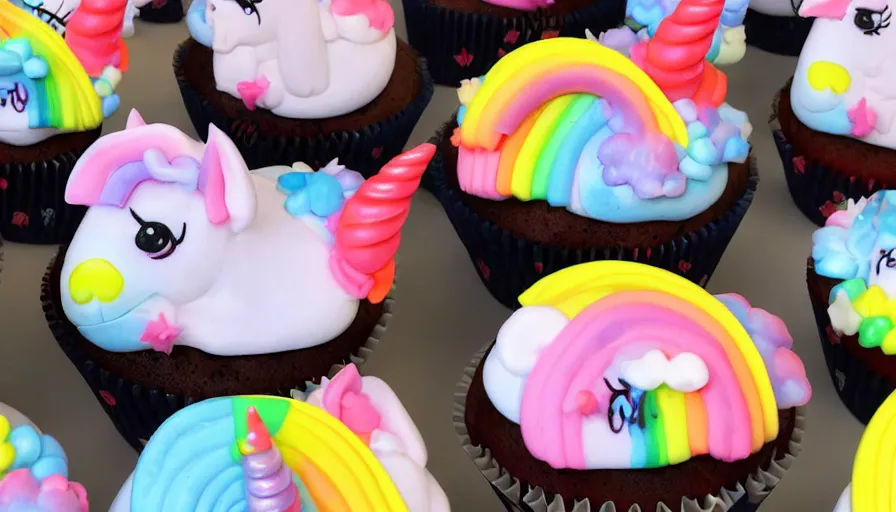 Prompt: unicorn rainbow cupcake designs 8 k